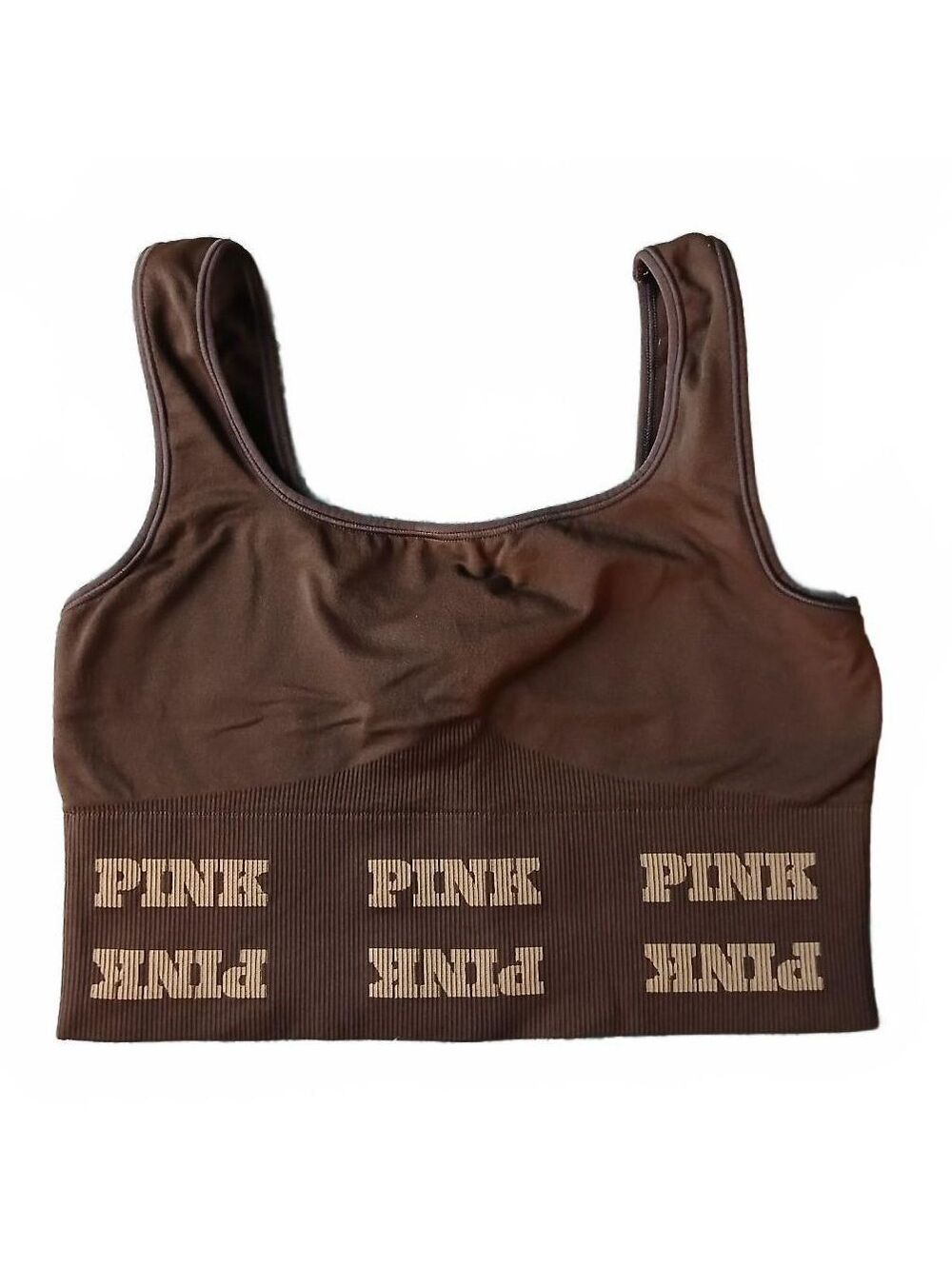 Victoria's Secret PINK Brown Logo Band Sports Bra Crop Top Medium Athleisure F28